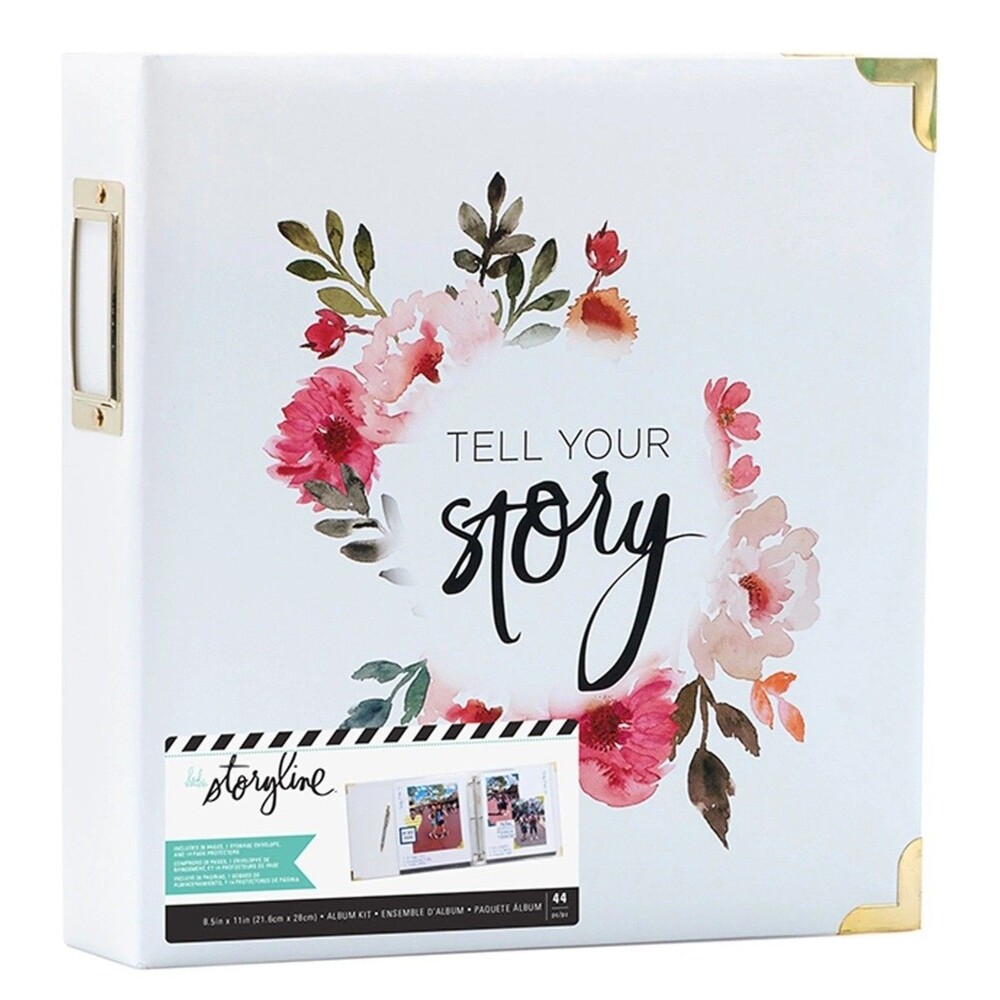 Heidi Swapp Storyline, 3 Ring Album, 8.5"X11"-White Floral, 28 Pages, 14 Protect